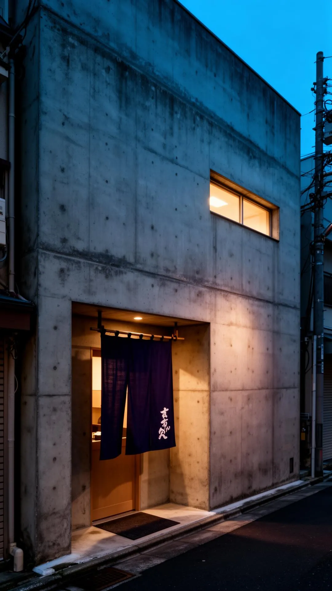 夕暮れの一九七七年鉄筋コンクリート建物外観