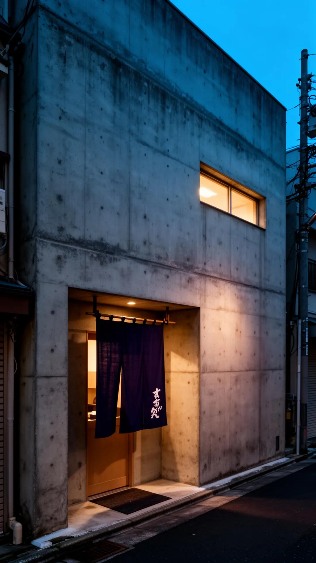 夕暮れの一九七七年鉄筋コンクリート建物外観